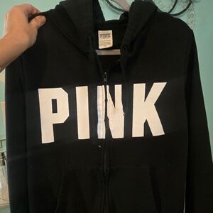 PINK Victoria's Secret Black Full Zip Hoodie, Xl Slim Fit. Like New!